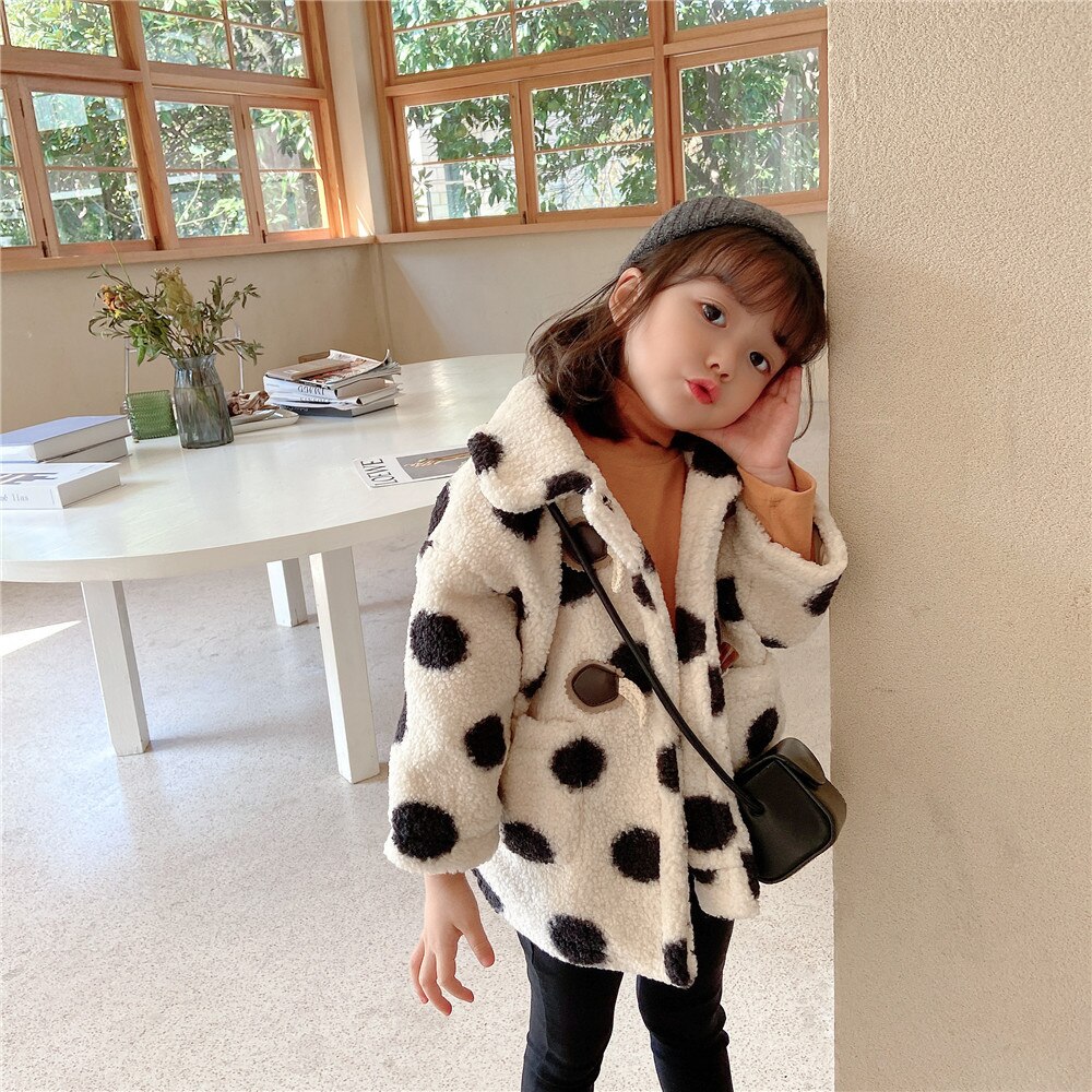 Winter Kids Jacket Fleece Toddler Baby Girls jacket Polka Dot Boys Coat Thick Warm Infant Girls Clothes Coral Outerwear 1-7Y