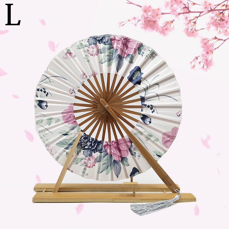 Classic Cherry Bloem Japanse Blossom Hand Fan Oppervlak Vouwen Bamboe Ronde Cirkel Fan Bruiloft Gunsten: L