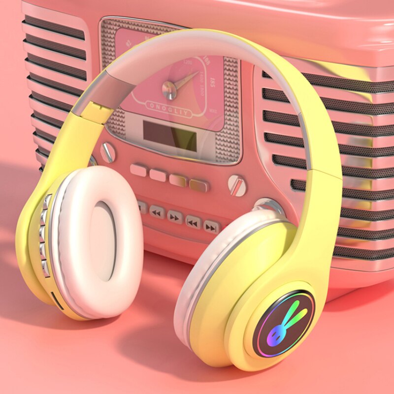 Oreillette Bluetooth sans fil montée sur la tête lumineuse avec Microphone écouteurs de musique mains libres meilleur pour les enfants