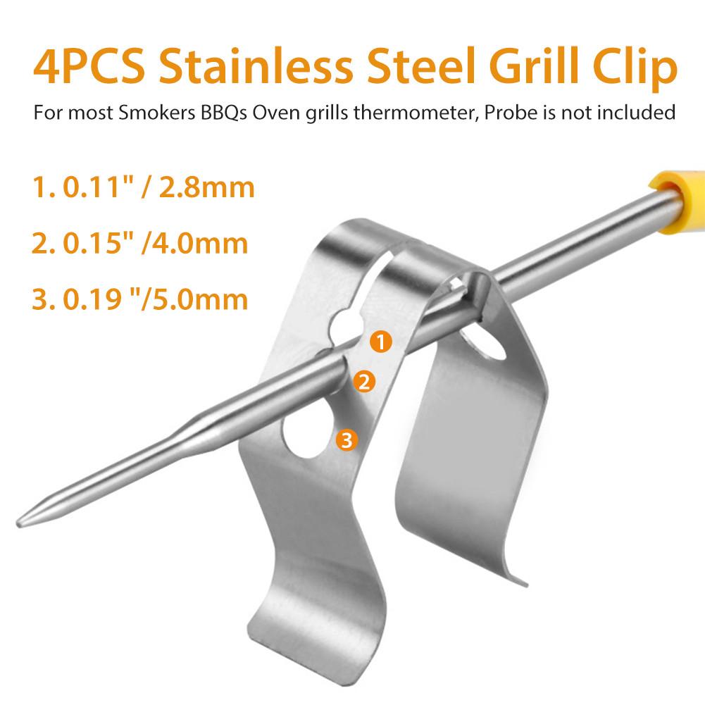 4Pcs Rvs Grill Clip Vlees Thermometer Probe Clip Houder Omgevingstemperatuur Lezingen Bbq Oven Grill Clip # Cw