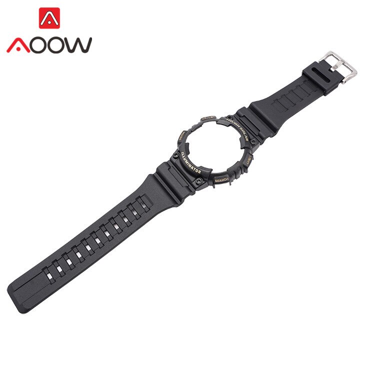 Resin Strap Bezel for Casio AQ-S810W AQS810 Sport Waterproof Men Replacement Bracelet Watch Band Protective Case Transparent: Black gold