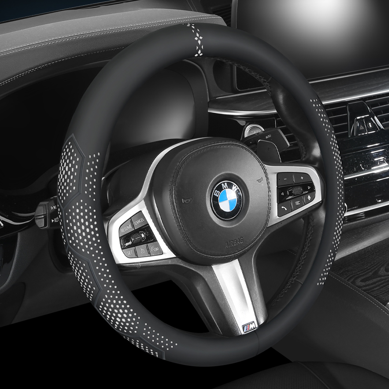 Universal Car Steering Wheel Cover 14.5-15 Inch, 3D Textured Non-Slip with Breathable Napa Leather