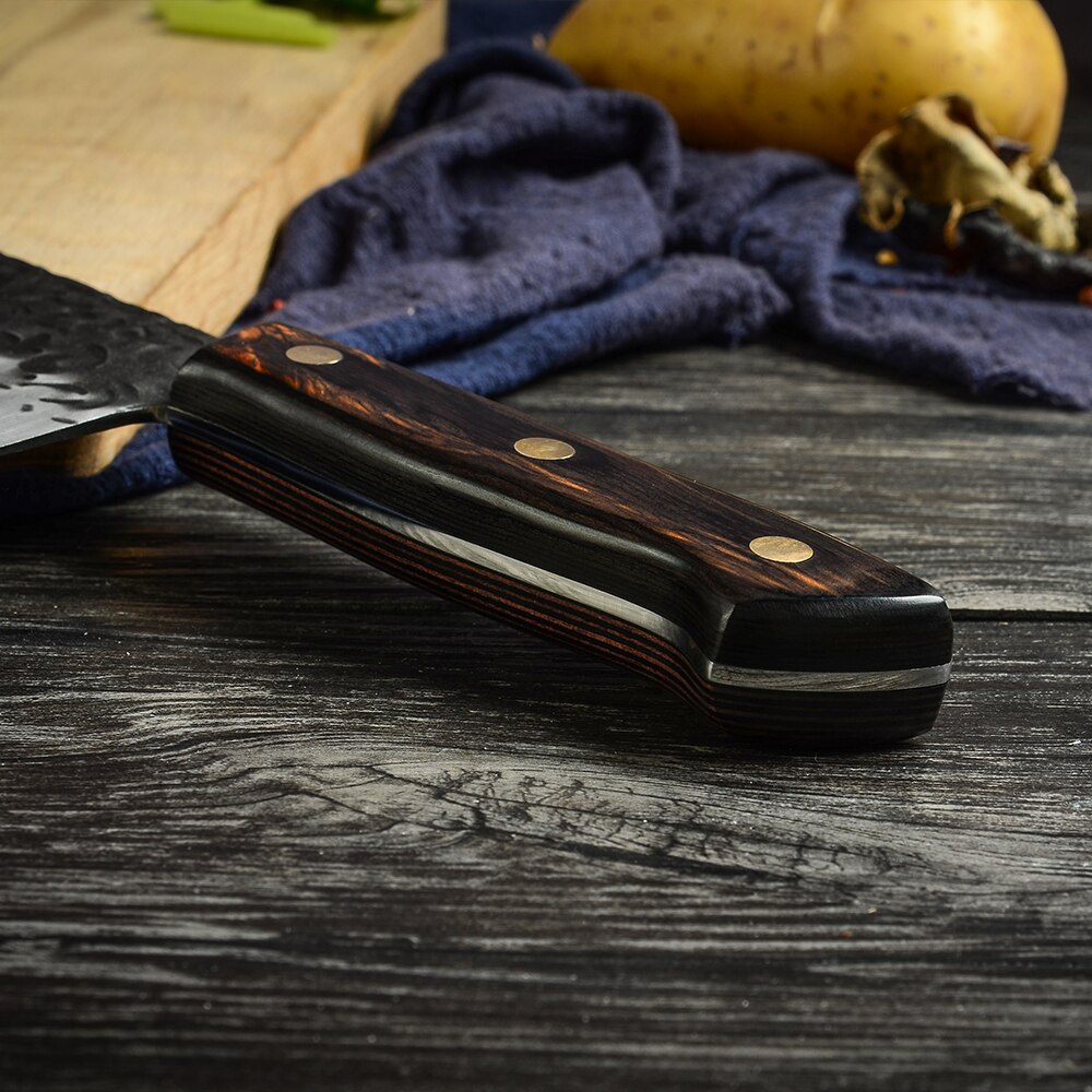 Forged Kitchen Knives High Carbon Steel Handmade Hammered Fixed Blade Chef Knives Chinese Cleaver Slicing Meat Cooking Tools