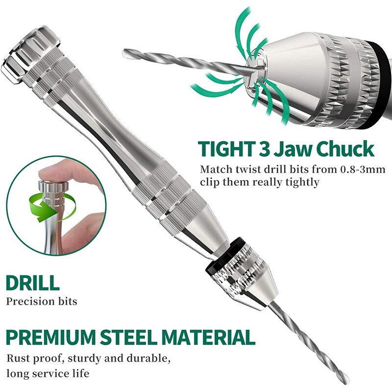 Pin Vise Hand Drill ,With 24 Pieces Twist Drill Bits and 100 Pieces Eye Screw Pins for Resin Wood Keychain Making CNIM