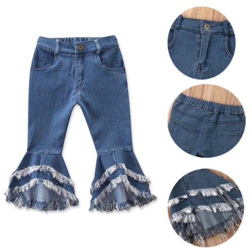 Kids Baby Girl Flare Wide Leg Pants Bell Bottoms Denim Trousers