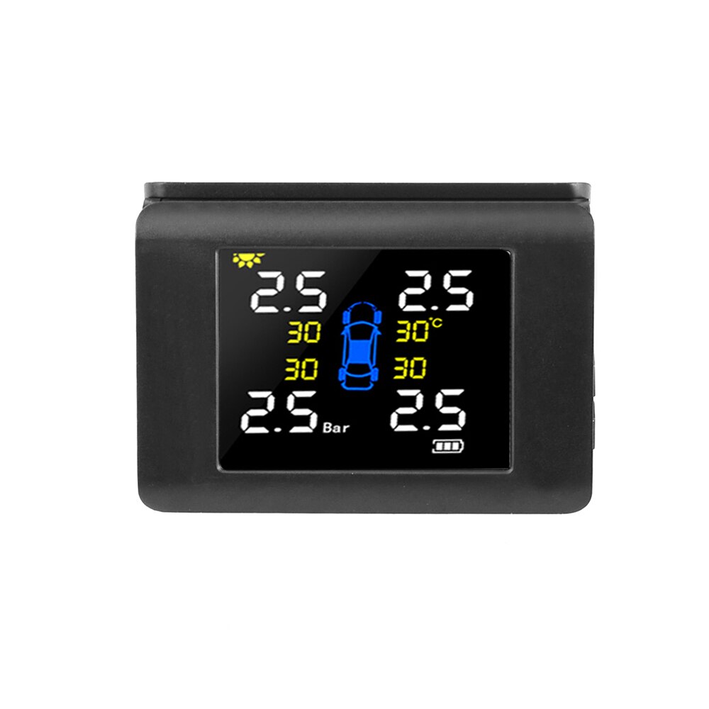 TPMS Solar Power Tyre Pressure Monitoring System with 4 Sensors LCD Real-time Display Car Tire Pressure Auto Alarm System