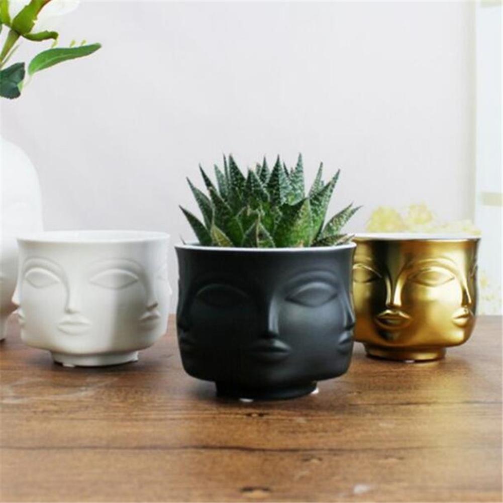 Jarrones artísticos con de cara humana para maceta de plantas y flores de cerámica con flores, maceta para decoración del hogar, decoración Nórdica