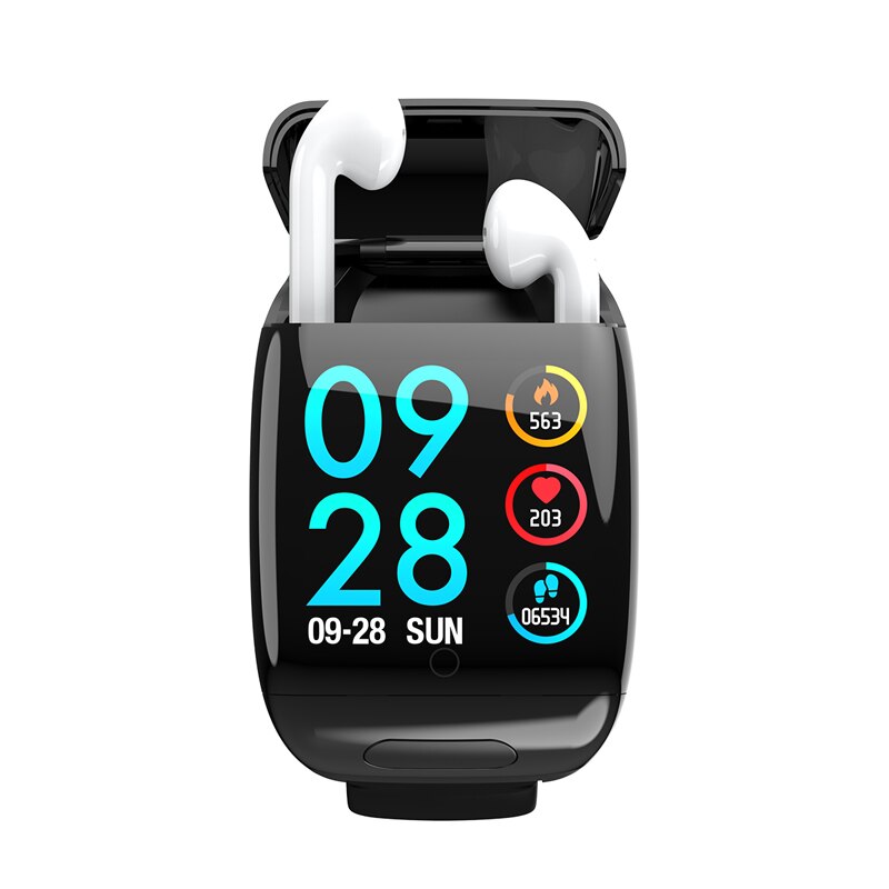 Draadloze Bluetooth Stereo Oordopjes Hartslagmeter Sport Headset En Horloge Combo Voor Ios Android: Black