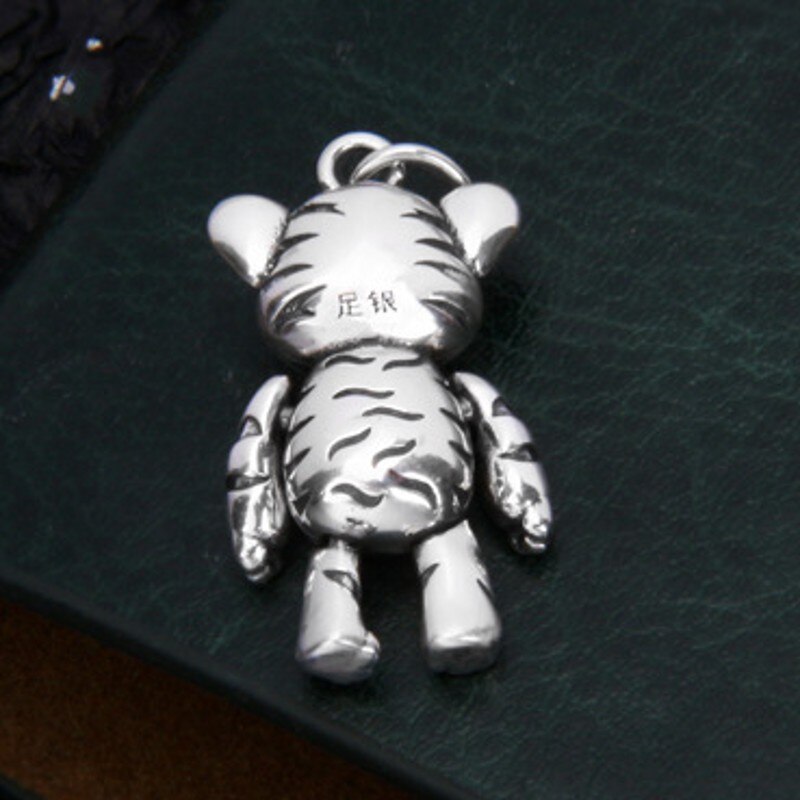 Bocai puro s990 prata bonito pequeno tigre pingente para o ano de nascimento personalidade retro velho e feminino pingente amuleto bom