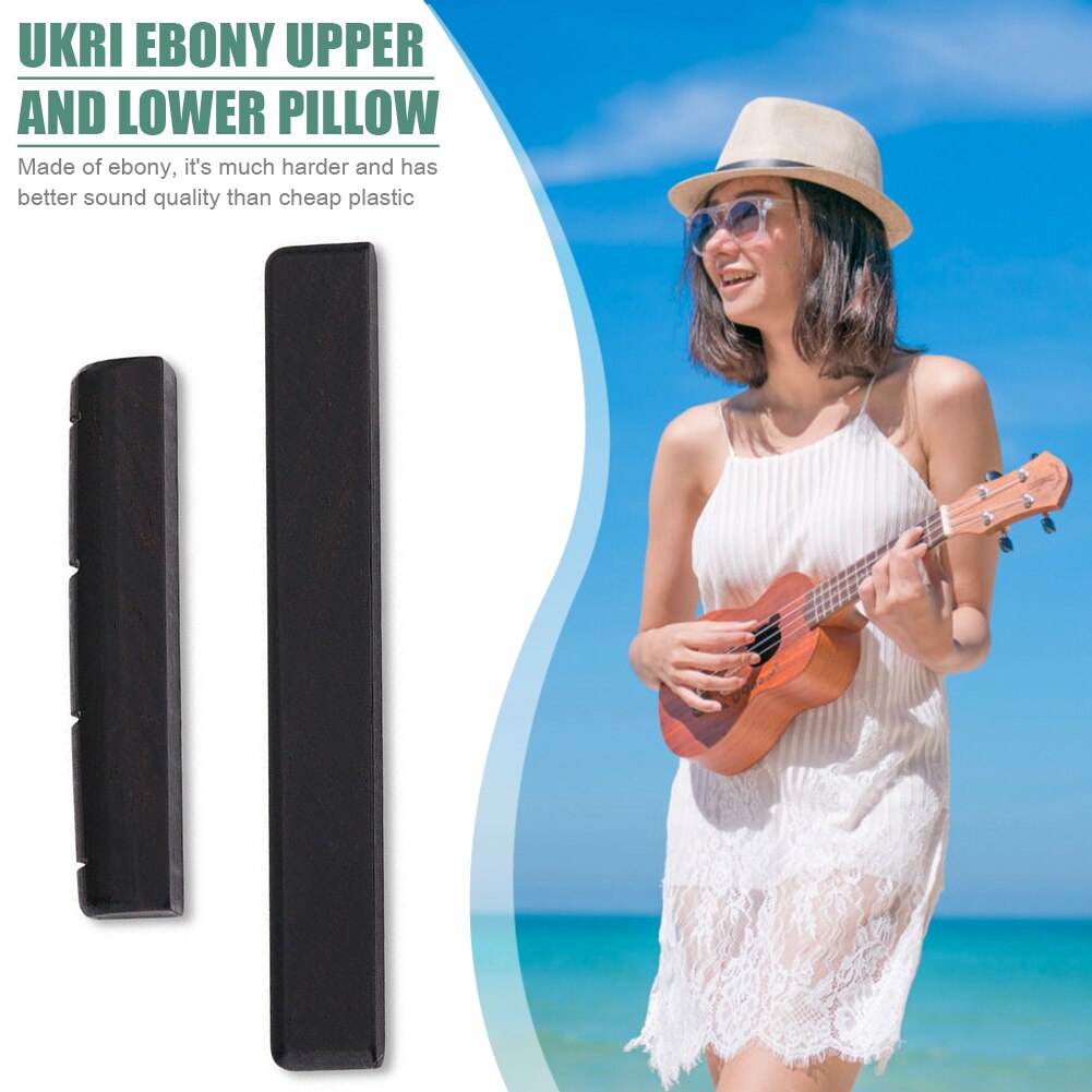 2pcs Ukulele Ebony Slotted Bridge Saddle Nut Musical Instrument Replacement Part Classical Electric Acoustic Guitar Nut Set