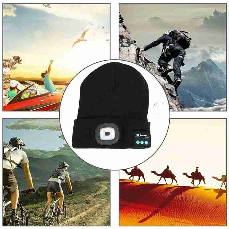 Stickad mössa för vinter med lätt hörlur bluetooth led-ljus självlysande utomhus bergsbestigning handsfree musik hörlursmössa
