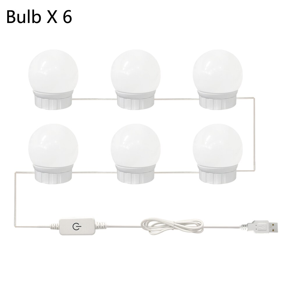 Kit d'éclairage pour coiffeuse avec 5v ampoules led pour miroir de maquillage hollywood, lampe murale à intensité variable en continu 10 6 14: 6 ampoules