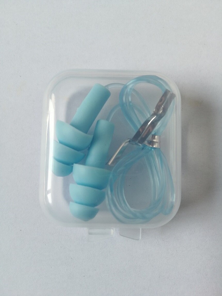 4pieces box-packed comfort earplugs noise reduction silicone Soft Ear Plugs PVC rope Earplugs Protective for Swimming for sleep: Light blue