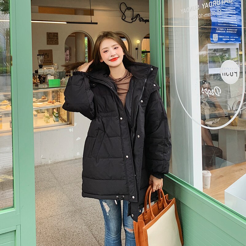 Lang hætte parka oversize frakke vinterjakke kvinder afslappet solid tyk varm parka kvindelig kontor dame