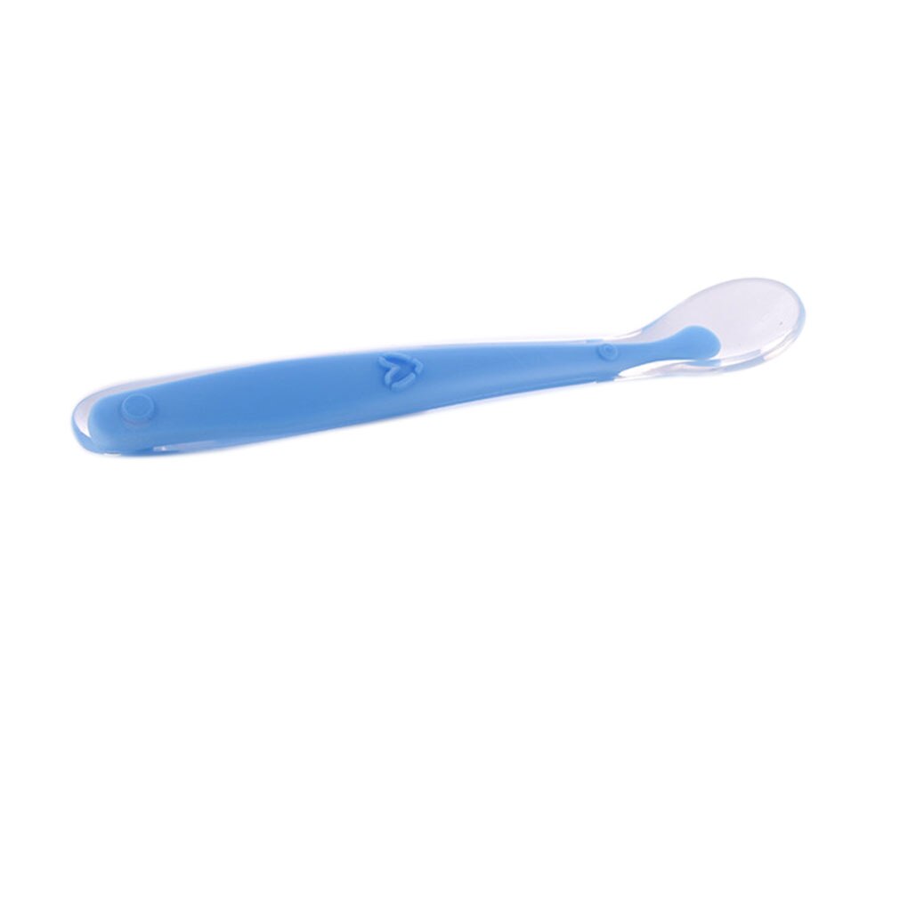 Cuillère en Silicone souple pour bébé, couleur bonbon, détection de la température, nourriture pour bébé, plats d&#39;alimentation, appareil d&#39;alimentation: blue