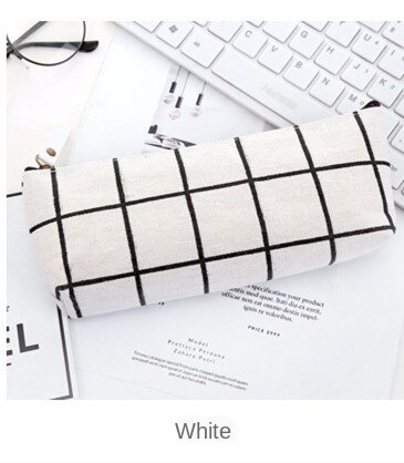 Briefpapier gestreepte canvas etui school etui eenvoudig raster schrijf etui kantoorbenodigdheden etui studenten potloden: Wit