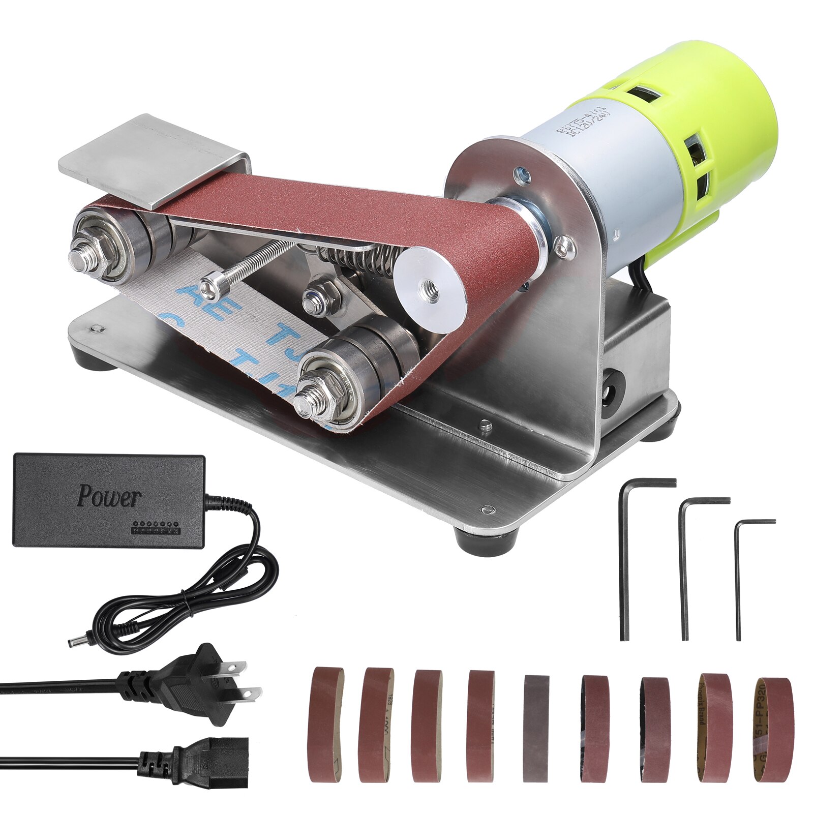 Mini ponceuse à bande électrique, meuleuse multifonctionnelle, bricolage, polissage, rectifieuse, affûteuse de bords de coupe avec 10 pièces de papier de ponçage: US Plug