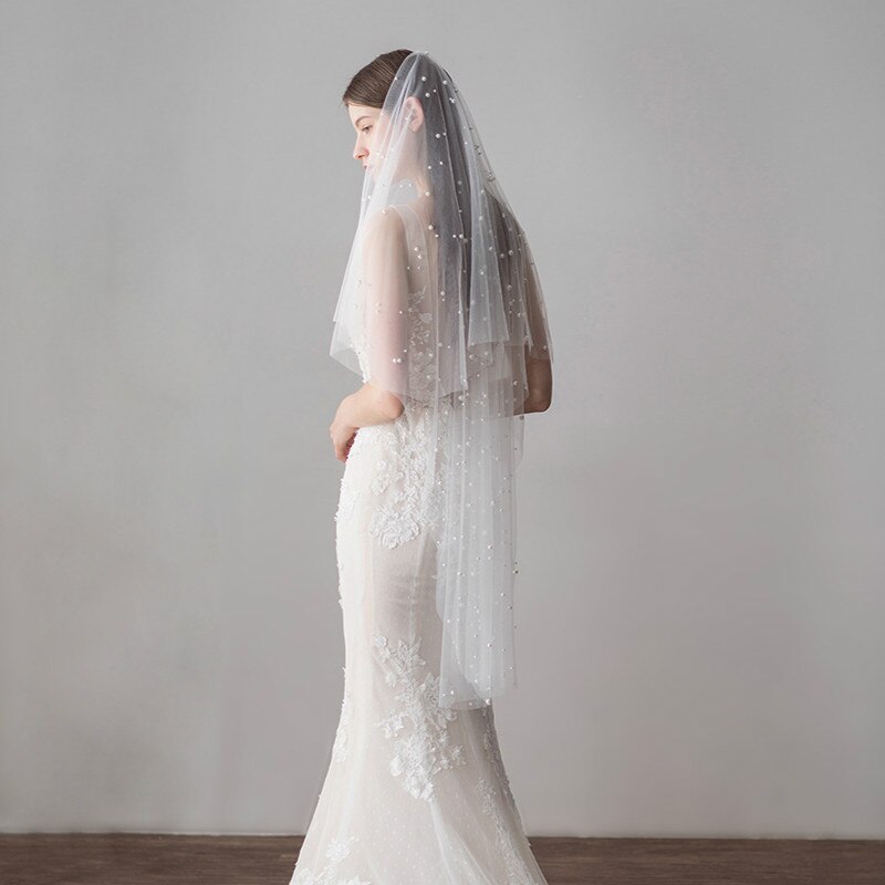 Ivoor Bruidssluier Met Kam Vingertop Parel Bruiloft Sluier Veu De Noi V604