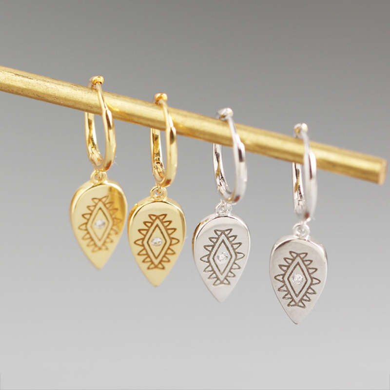 Inzatt Real 925 Sterling Zilver Zirkoon Waterdrop Totem Hoepel Oorbellen Voor Mode Vrouwen Party Punk Fijne Sieraden Accessoires