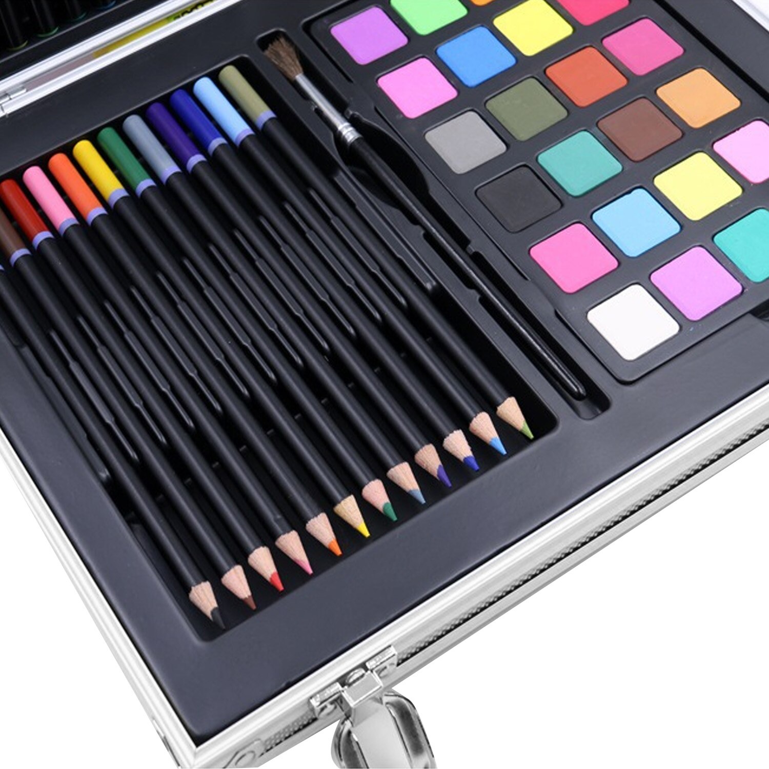 Portable Kids Art Supplies Set Drawing Painting Pencil Pen Kit with Aluminium Storage Box for Children Painting Creation