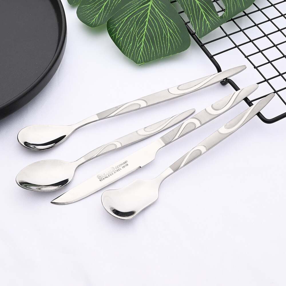 Silver Mirror Silverware Stainless Steel Dinnerware Set Dinner Flatware Knife Ice Spoon Tea Fork Fork Tableware Cutlery Set