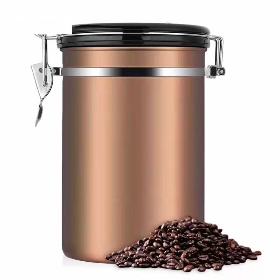 Grande boîte à café hermétique en acier inoxydable, conteneur noir de stockage de thé, boîte de rangement de cuisine noire