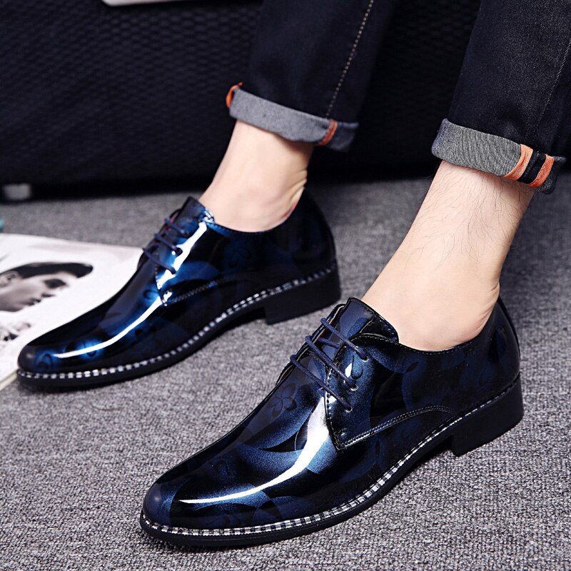 Leather Dress Shoes outdoor Male Business Crocodile Pattern Pointed Toe lace up Oxford Shoe Wedding club Party shoes men