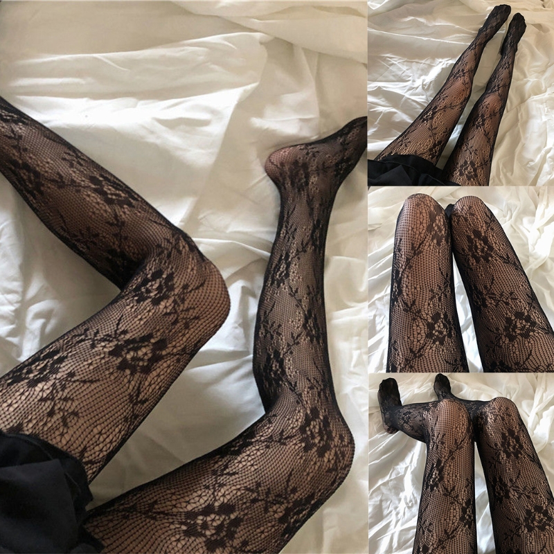Medias de rejilla largas para mujer, pantimedias florales, medias de malla transparente, lencería Sexy