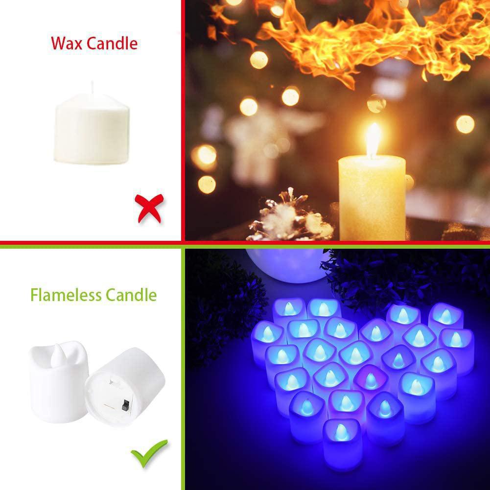 24pcs Blue Light White Shell Flameless Led Tea Light Wedding Party Decor