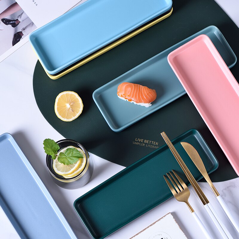 Ceramics Rectangle Plate Salad Steak Pasta Household Kitchen Dishes and Plates Sets Japanese Sushi Ceramica Plates
