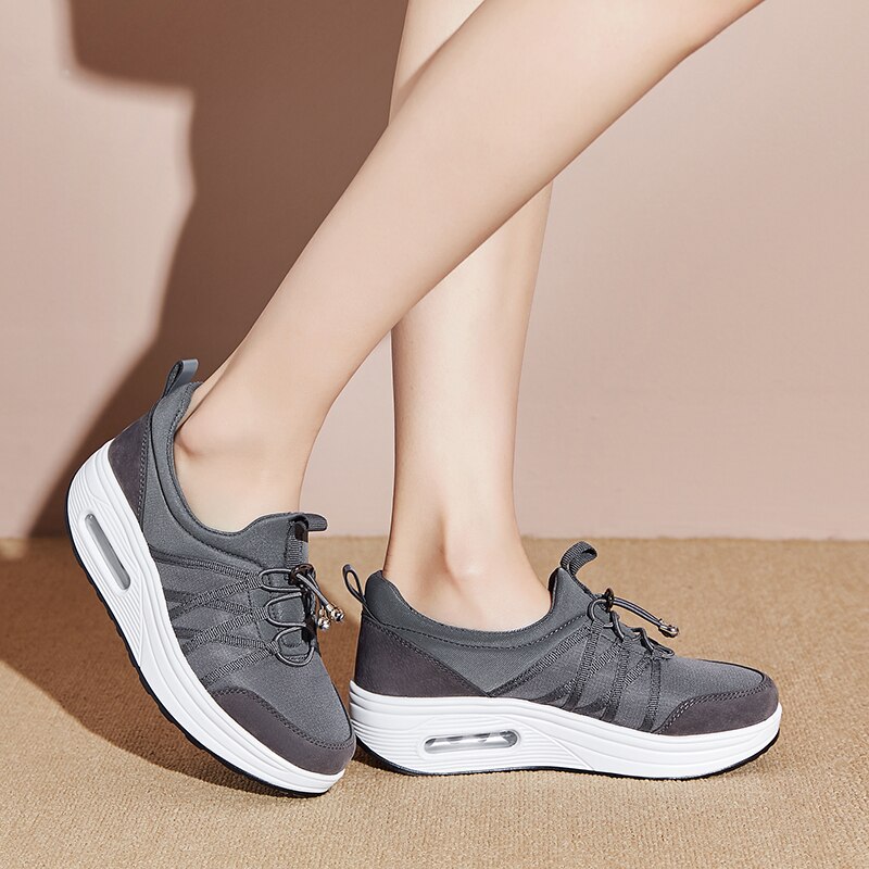 Minika Drawstring Women Sport Toning Shoes Slimming Air Platform Swing Wedge Shoes Health Feminino Zapatillas Deportivas Mujer