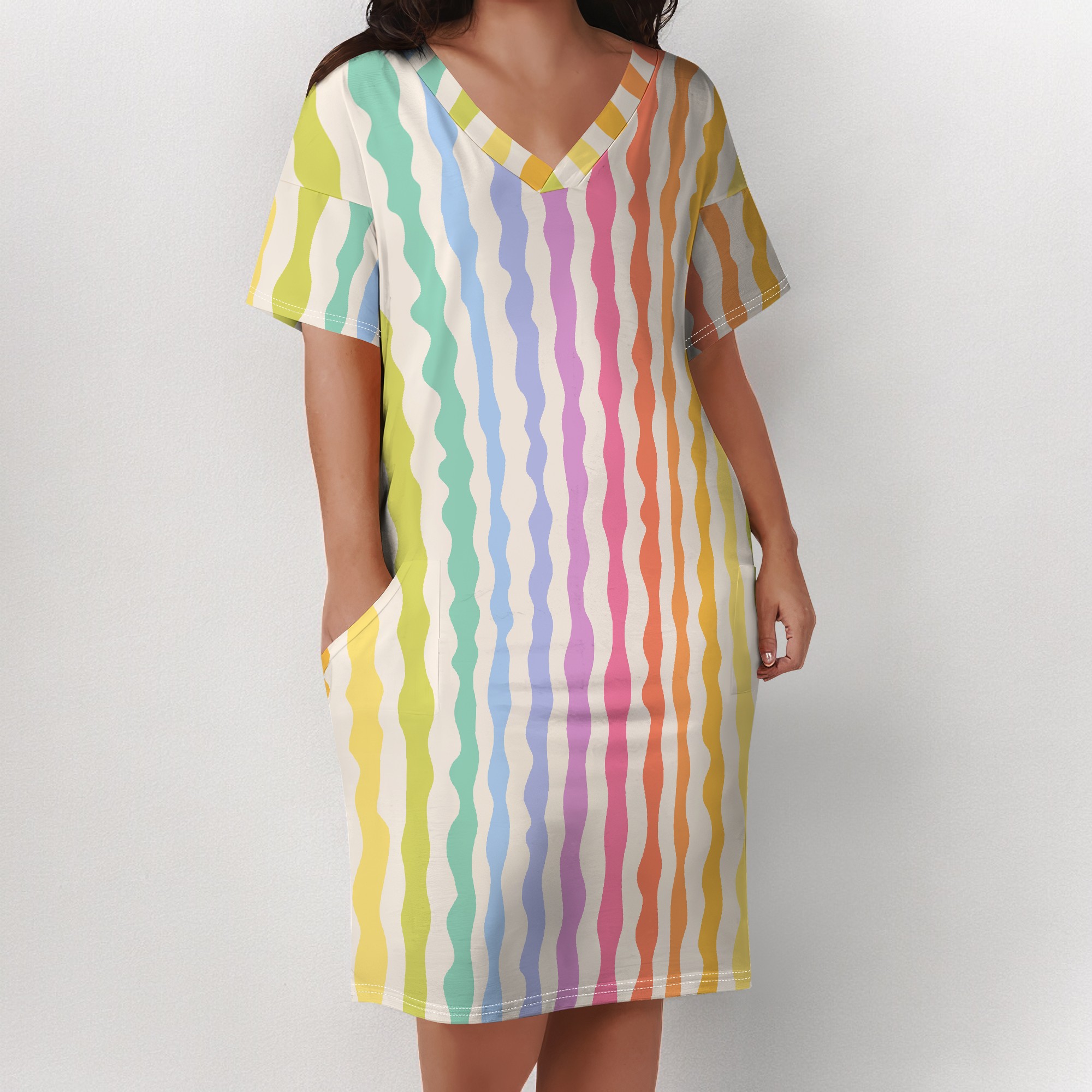 Zomerjurk in grote maten voor vrouwen met rondingen, casual jurk met zonnebloemprint, v-hals, korte mouwen, hawaïaanse boho strandjurk