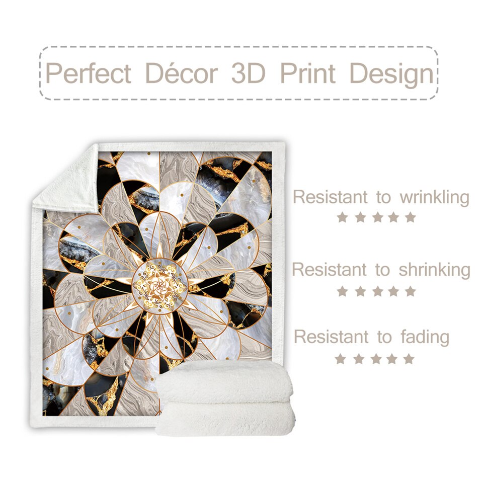 BeddingOutlet Sherpa Fleece Deken Gouden Marmeren Bed Deken Luxe 3D Zachte Pluizige Boho Deken Mandala Bloem Pluche Sprei