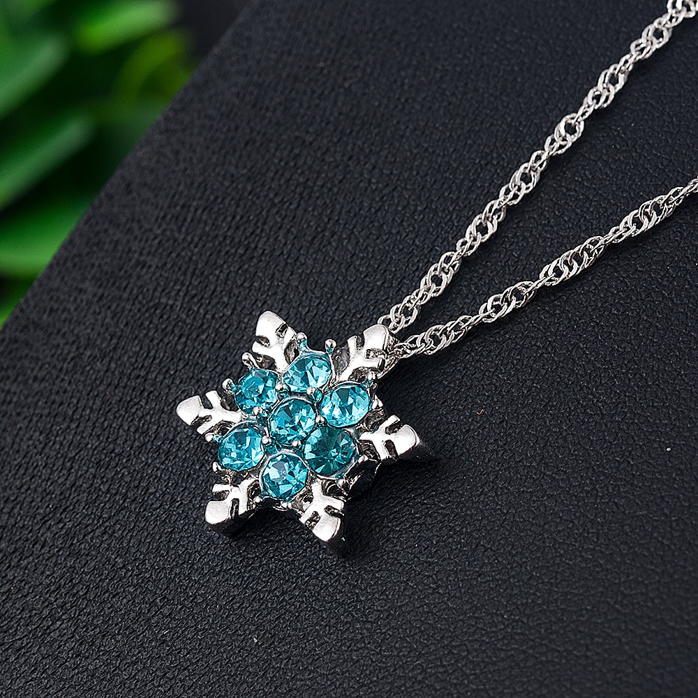 Charm Vintage lady Blue Crystal Snowflake Zircon Flower Necklaces & Pendants Jewelry for Women girls