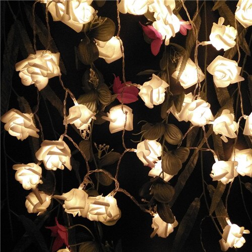 YIYANG 2M Wedding Decoration Rose Flower LED Bouquet String Lights Battery Rosa Christmas Festival Party Garden Bedroom Lumiere: Warm White