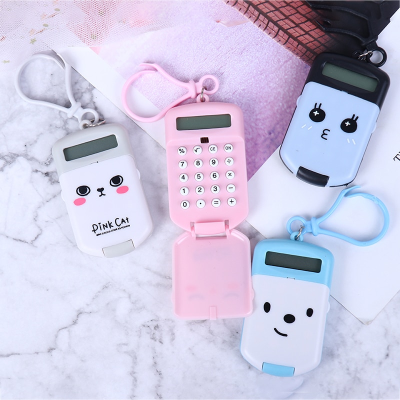 Kawaii mini lommeregner bærbar ciffer lommeregner 8 display tegneserie søde nøglering lommeregner kontorartikler lommestørrelse