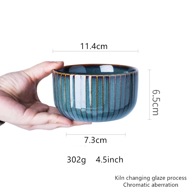 Home green glazed ceramic tableware Blue Retro home kitchenware big dish soup set: Brown