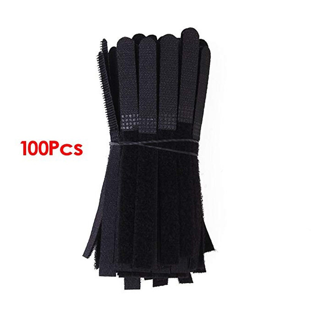 100pcs Velcro Strips Cable Rope Wire Organizer Reusable Black organizar cables 13 x 1 cm