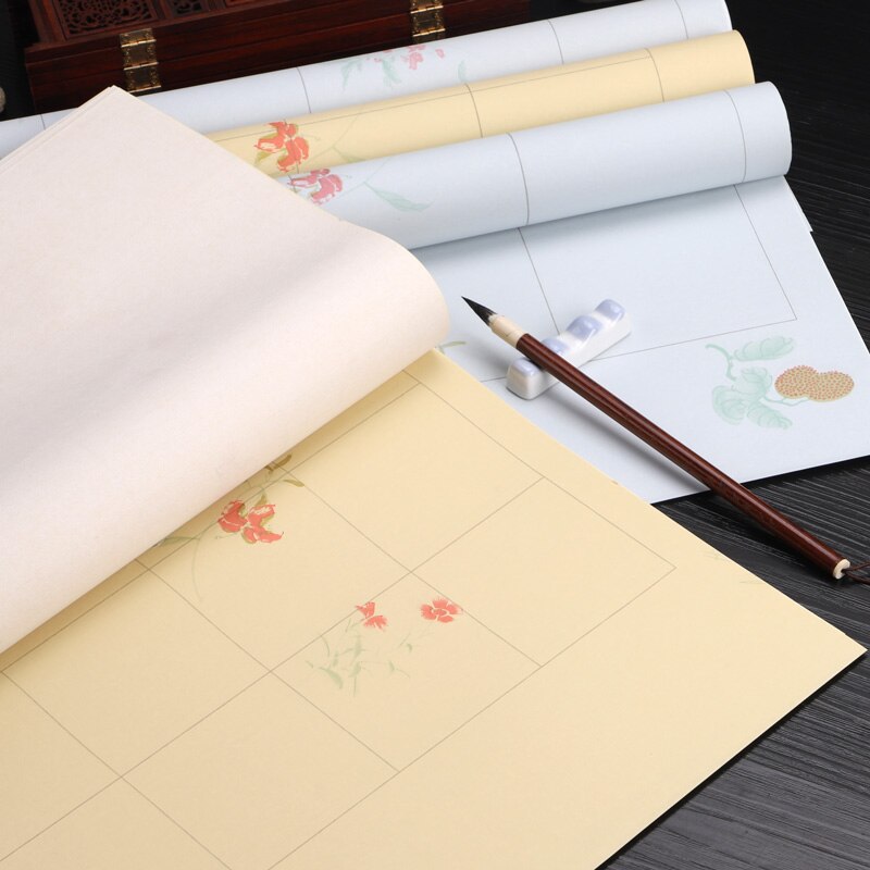 Batik – papier semi-mûr Xuan, 10 feuilles de papier de calligraphie chinoise, papier de riz à motif de fleur chinoise avec grilles