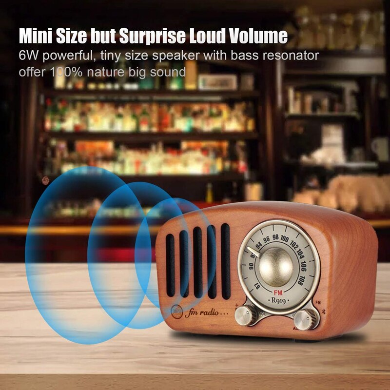 Vintage radio retro bluetooth högtalare - trä fm radio clic stil, stark b -förbättring, hög volym, stöder aux tf bil
