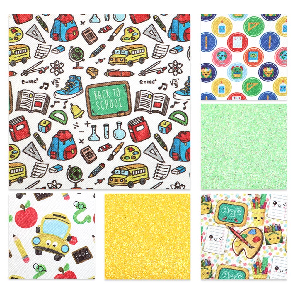 20*34cm 6PCS/Set Back To School abc Synthetic Leather Set Faux Artificial Fabric DIY Sewing Garment HairBow Bag,1Yc7322: 1089958