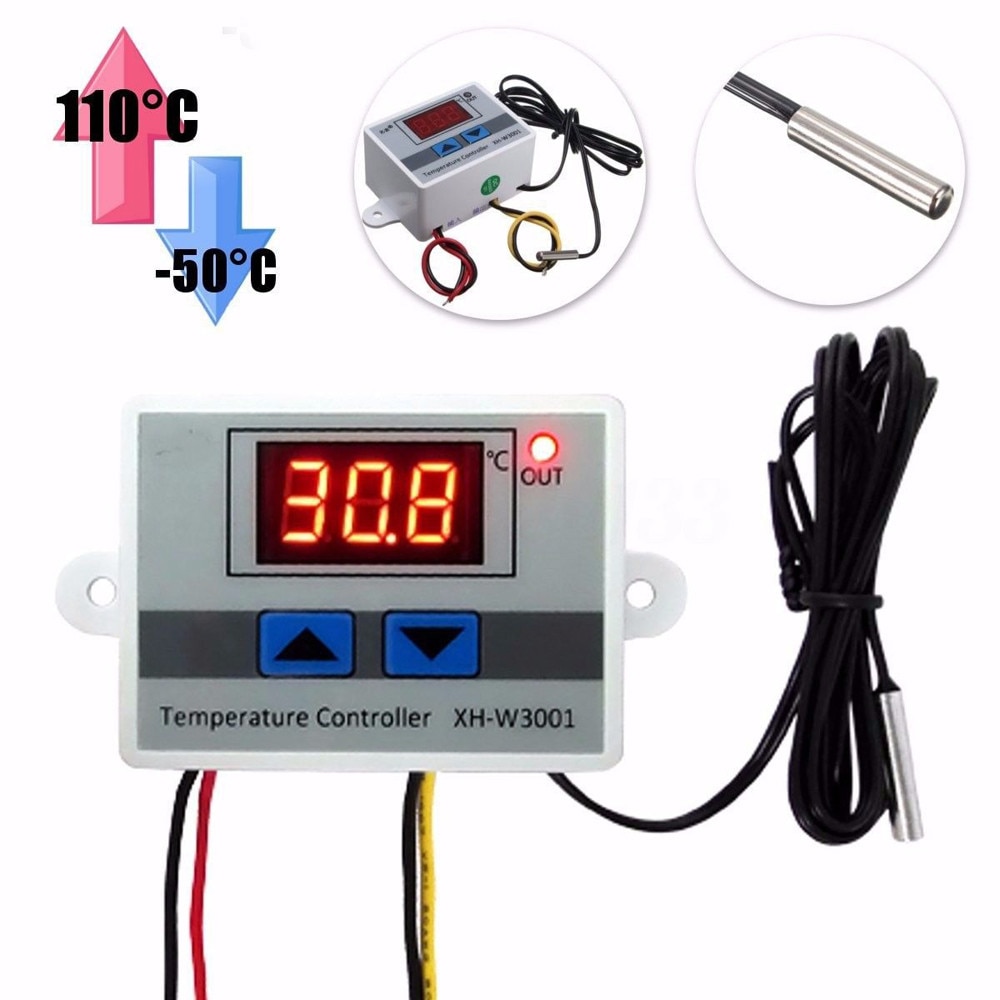10A 12V 24V 220VAC Digital LED Temperature Controller XH-W3001 For Incubator Cooling Heating Switch Thermostat NTC Sensor