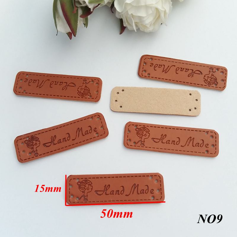10pcs PU Leather Labels Handmade garment Labels 15MM*50MM for Crafts Brown Handicraft Sewing label
