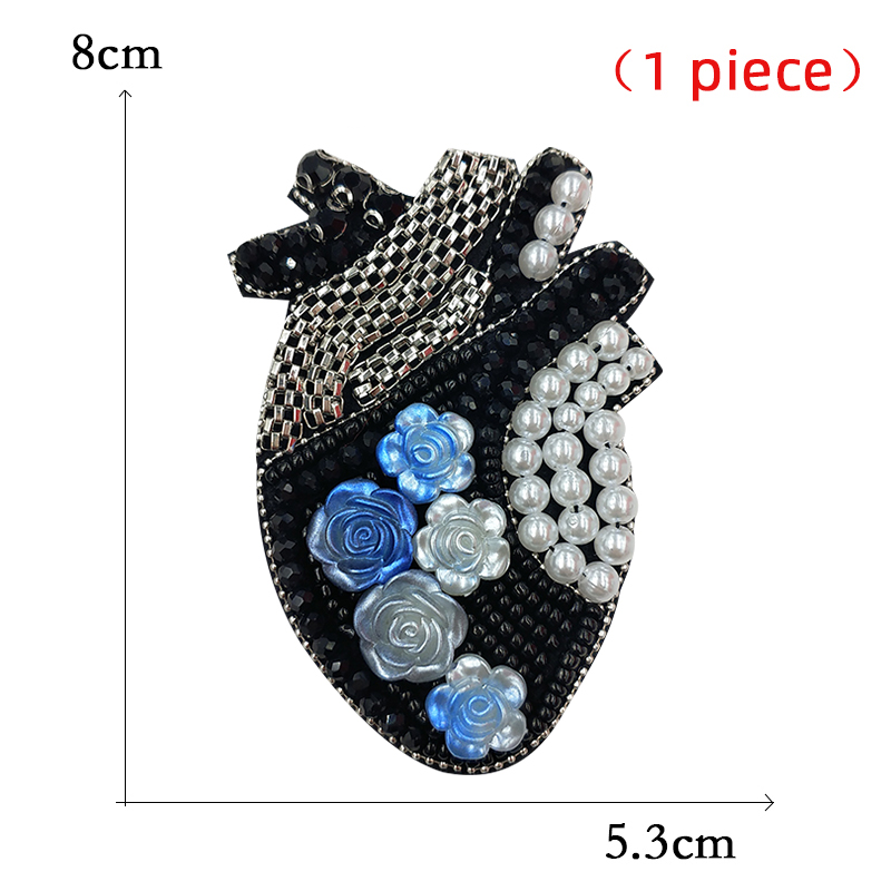 Steentjes Kraal Oog Rode Harten Patches Voor Kleding Geborduurde Applicaties Naai Menselijke Organen Bloem Diamant Badges Stickers: Black Nickel