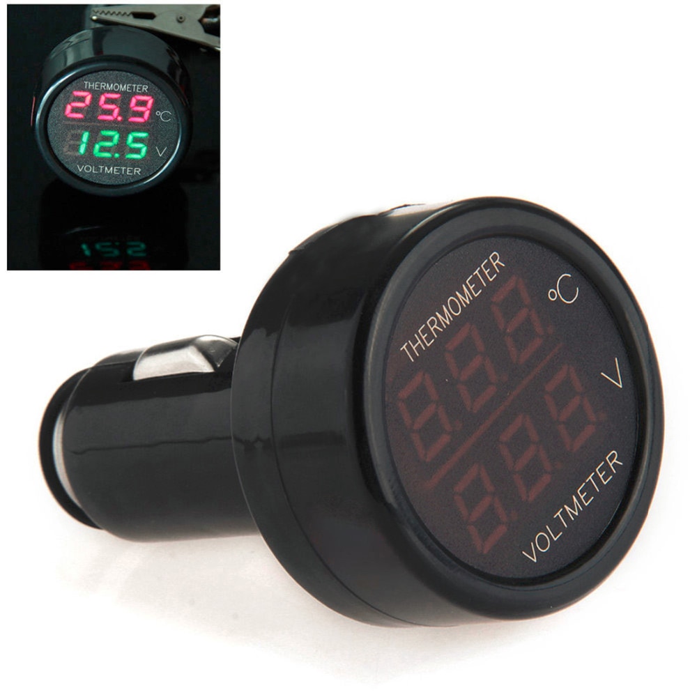 2 In 1 Rode Digitale Led Auto Voltmeter Thermometer Auto Usb Lader 12 V/24 V Temperatuur Meter voltmeter 1Pc