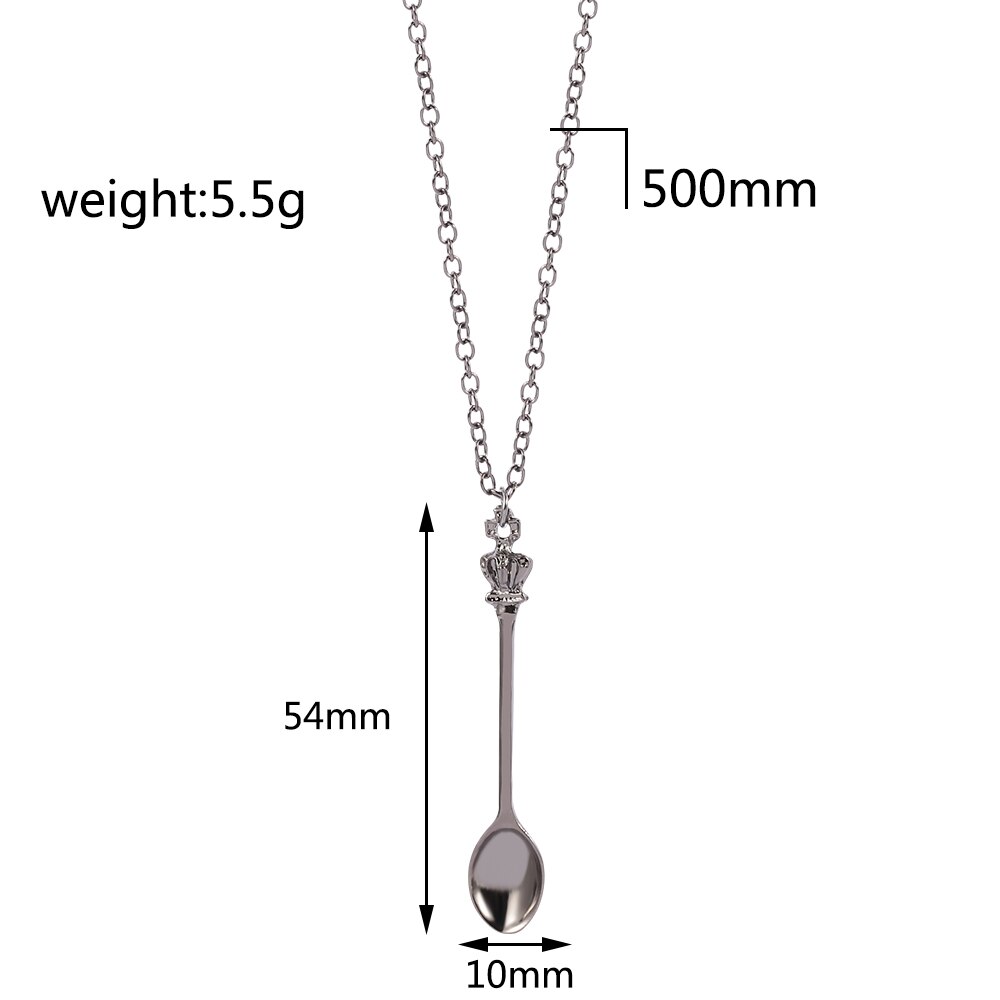 Goud Rose Goud Zwart Zilver Kleur Tone Snuff Mini Thee Crown Ketting Vintage Lepel Hangers Ketting Mini Lange Link sieraden