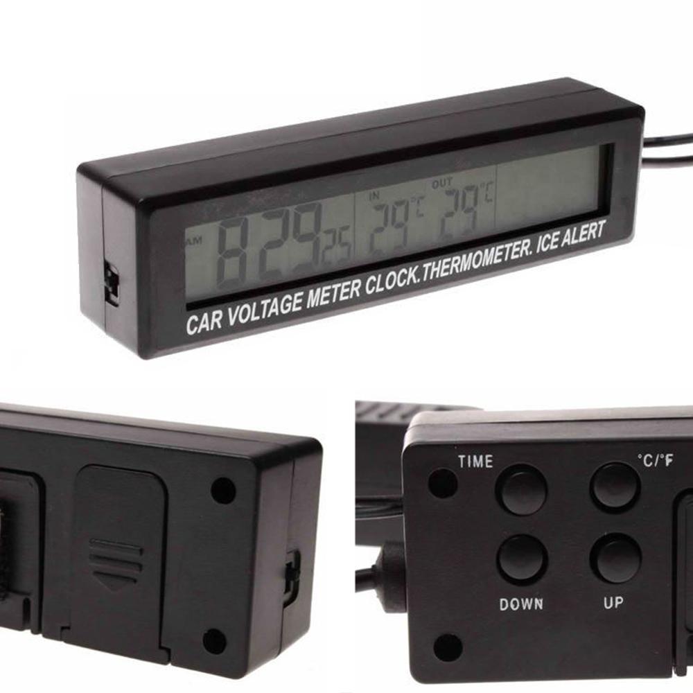 LED Vehicle Electronic Clock Internal and External Dual Temperature Vehicle Voltage Alarm Display