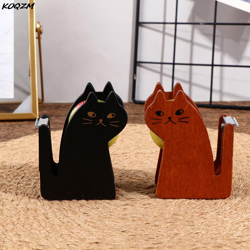 Distributeur de ruban adhésif en bois Vintage, dessin animé chat mignon rouleau coupe-ruban, support de ruban Washi, outil d&#39;emballage manuel, accessoire de bureau