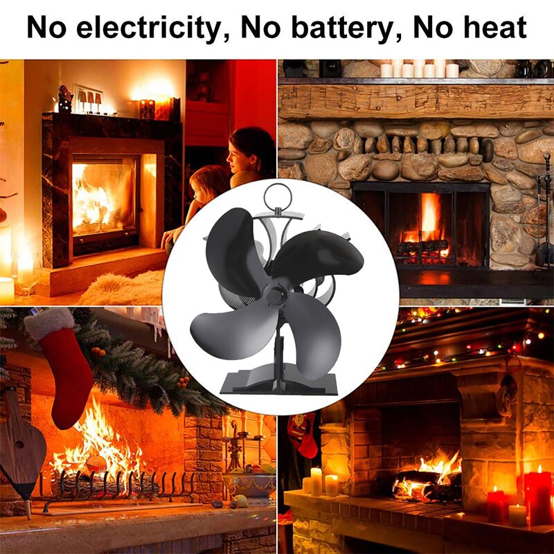 Premium Fireplace Thermodynamic Fan Alumina Fan Blade Ultra Quiet Warm Fireplace Fan Thermal Power Fan 4-Blade Stove Fan