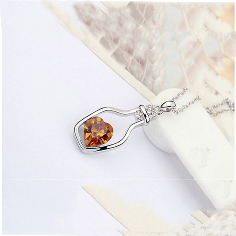 Ladies Popular Crystal Necklace Heart Love Chain Necklaces & Pendants For Women Love Drift Bottles Necklace 21